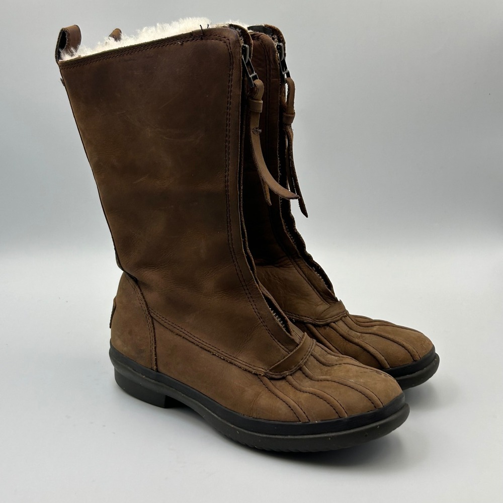 UGG Arquette Tall Boot Womens 5 Brown Leather Waterproof Winter Gorpcore